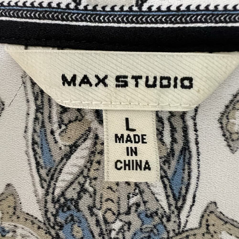 Max Studio Kimono Cardigan Large Black Blue Paisley Open Front Boho - Picture 5 of 9
